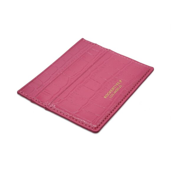 Rockertype Cardholder Wallet Crocodile Embossed Italian Leather Pink - Picture 3 of 4